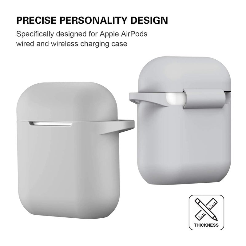 ATUAT Compatible with AirPods Case Cover, Full Protective Silicone Skin Dust-Proof Designed for Apple AirPods 1st 2nd Generation with Keychain, Front LED Visible, Grey - Image 5